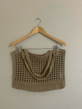Handwoven Open-Knit Tote Bag in Tan